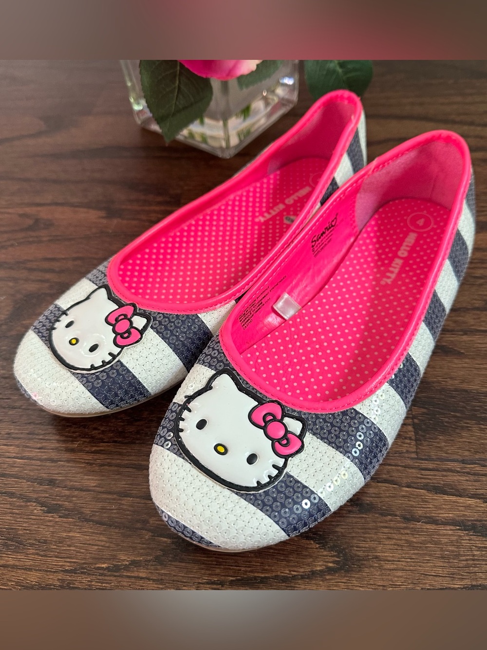 Sanrio Hello Kitty sequined, striped flats, size 4
